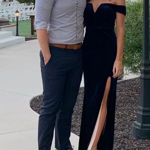 Navy blue velvet bridesmaid dress